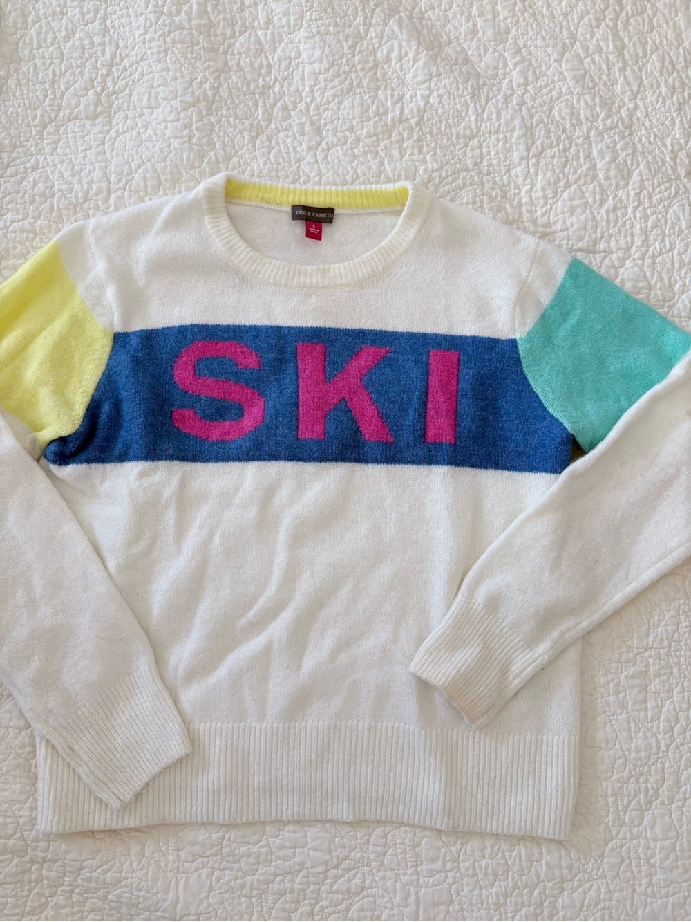 Vince Camuto SKI Colorblock Intarsia Knit Crewneck Sweater S